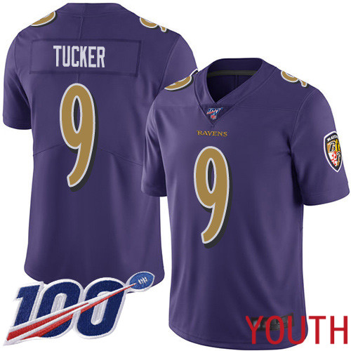 Baltimore Ravens Limited Purple Youth Justin Tucker Jersey NFL Football 9 100th Season Rush Vapor Untouchable